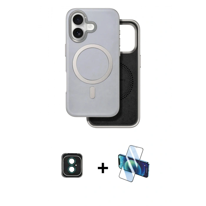 MARSİLYAN™- iPhone 16 Kılıf Pusula Işık Koleksiyonu - Siyah 3D Antistatik Seramik Nano Ekran Koruyucu + PVD Metal Kamera Lens - YL