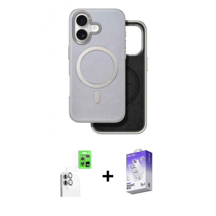 MARSİLYAN™- iPhone 16 Kılıf Pusula Işık Koleksiyonu - Siyah Bilvis 5in1 3D Magic Cam Ekran Koruyucu + Raze Metal Kamera Lens - BZ