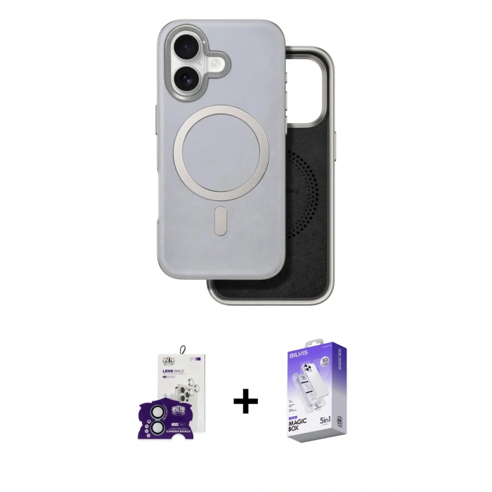 MARSİLYAN™- iPhone 16 Kılıf Pusula Işık Koleksiyonu - Siyah Bilvis 5in1 3D Magic Cam Ekran Koruyucu + Bilvis Titan Kamera Lens - YL