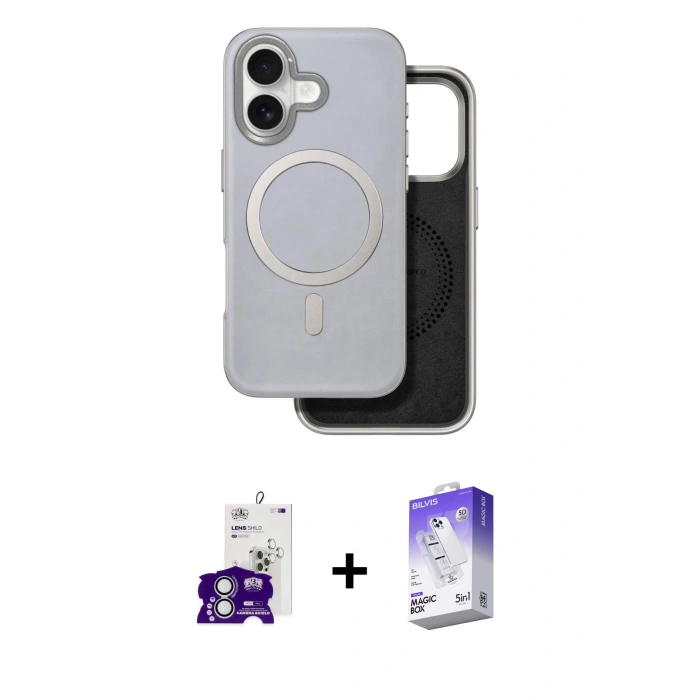 MARSİLYAN™- iPhone 16 Kılıf Pusula Işık Koleksiyonu - Siyah Bilvis 5in1 3D Magic Cam Ekran Koruyucu + Bilvis Titan Kamera Lens - GS
