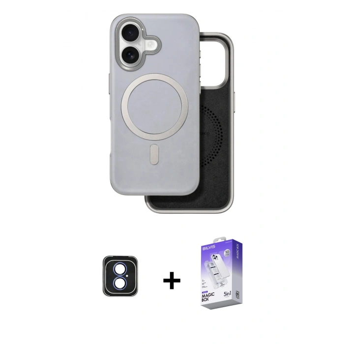 MARSİLYAN™- iPhone 16 Kılıf Pusula Işık Koleksiyonu - Siyah Bilvis 5in1 3D Magic Cam Ekran Koruyucu + PVD Metal Kamera Lens - MI