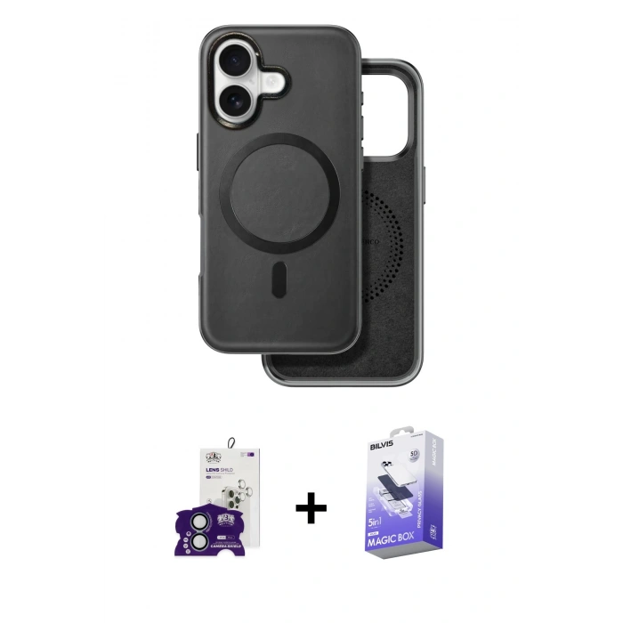 MARSİLYAN™- iPhone 16 Kılıf Pusula Işık Koleksiyonu - Siyah Bilvis 5in1 5D Magic Hayalet Cam Ekran Koruyucu + Bilvis Titan Kamera Lens - YL