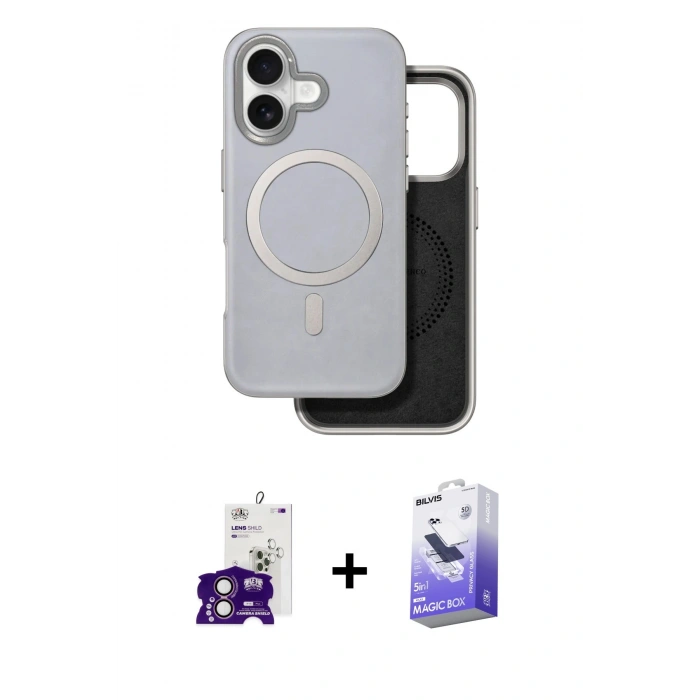 MARSİLYAN™- iPhone 16 Kılıf Pusula Işık Koleksiyonu - Siyah Bilvis 5in1 5D Magic Hayalet Cam Ekran Koruyucu + Bilvis Titan Kamera Lens - PE
