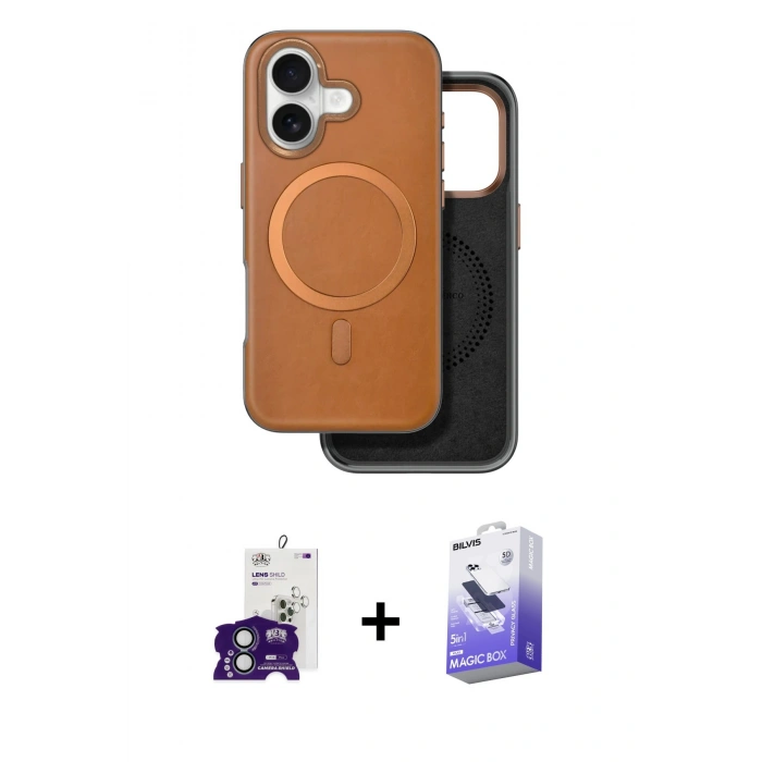 MARSİLYAN™- iPhone 16 Kılıf Pusula Işık Koleksiyonu - Siyah Bilvis 5in1 5D Magic Hayalet Cam Ekran Koruyucu + Bilvis Titan Kamera Lens - YL