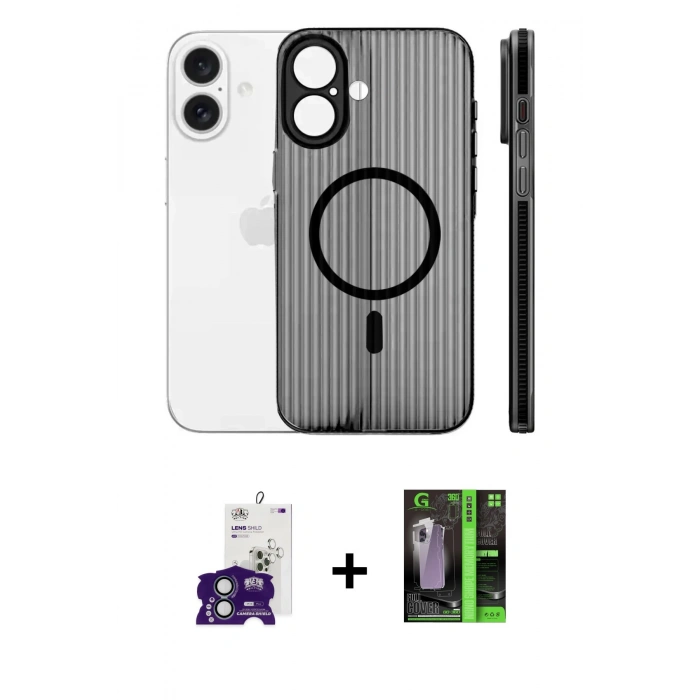 MARSİLYAN™- iPhone 16 Kılıf Pusula Minimal Koleksiyonu - Şeffaf 360 Full Body Arka Koruyucu + Bilvis Titan Kamera Lens - YL