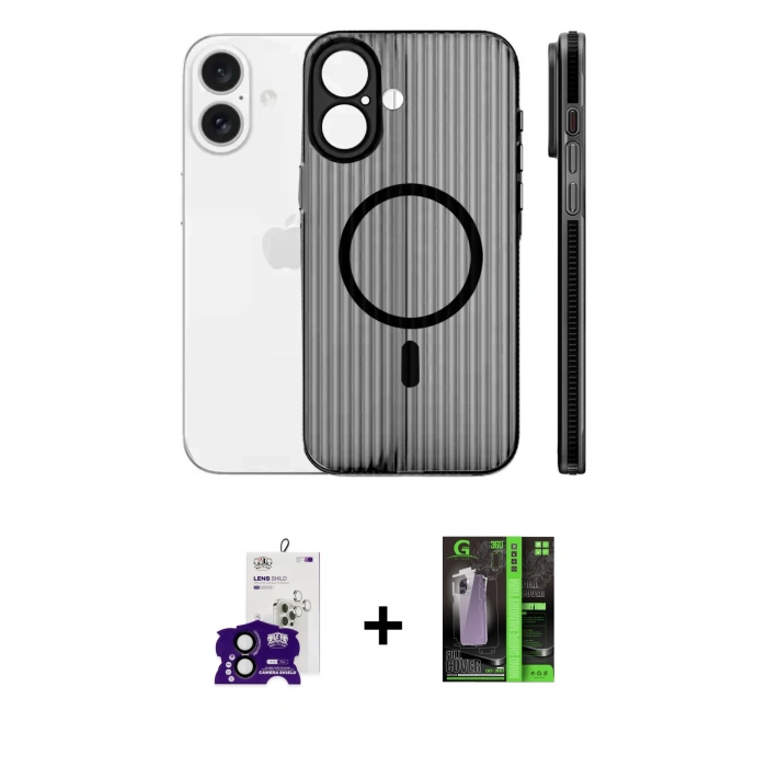 MARSİLYAN™- iPhone 16 Kılıf Pusula Minimal Koleksiyonu - Şeffaf 360 Full Body Arka Koruyucu + Bilvis Titan Kamera Lens - SH