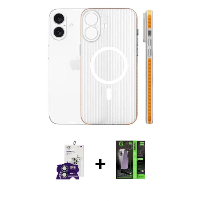 MARSİLYAN™- iPhone 16 Kılıf Pusula Minimal Koleksiyonu - Şeffaf 360 Full Body Arka Koruyucu + Bilvis Titan Kamera Lens - YL