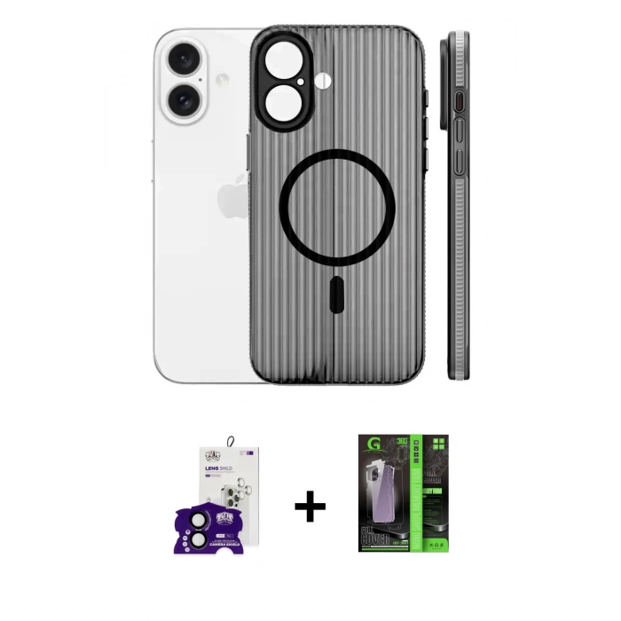 MARSİLYAN™- iPhone 16 Kılıf Pusula Minimal Koleksiyonu - Şeffaf 360 Full Body Arka Koruyucu + Bilvis Titan Kamera Lens - SH