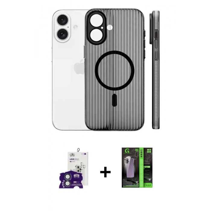 MARSİLYAN™- iPhone 16 Kılıf Pusula Minimal Koleksiyonu - Şeffaf 360 Full Body Arka Koruyucu + Bilvis Titan Kamera Lens - YL