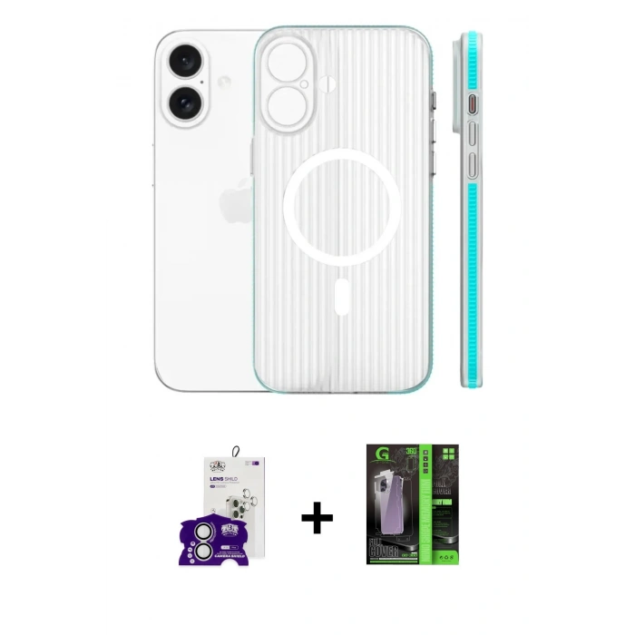 MARSİLYAN™- iPhone 16 Kılıf Pusula Minimal Koleksiyonu - Şeffaf 360 Full Body Arka Koruyucu + Bilvis Titan Kamera Lens - GS