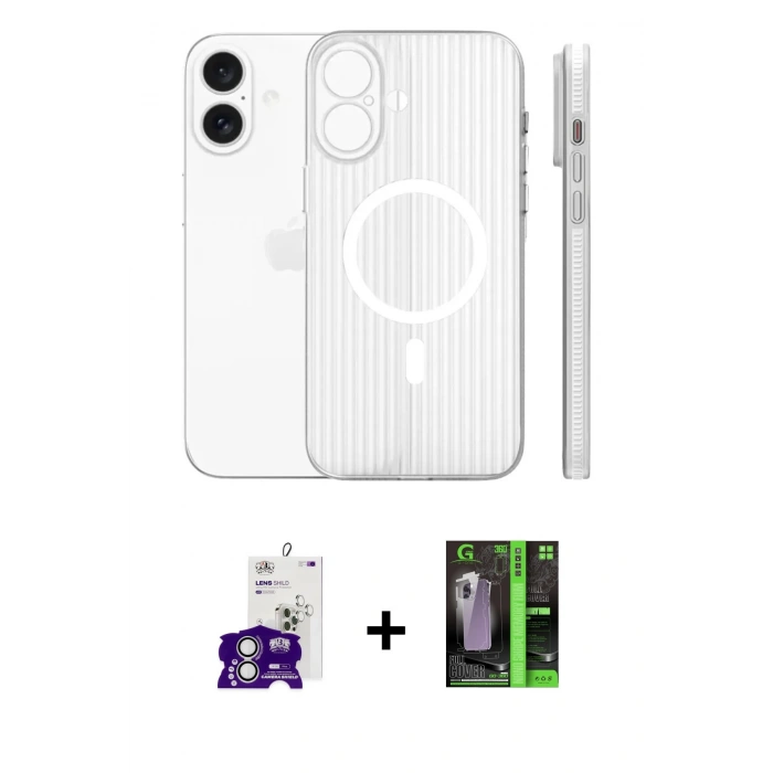 MARSİLYAN™- iPhone 16 Kılıf Pusula Minimal Koleksiyonu - Şeffaf 360 Full Body Arka Koruyucu + Bilvis Titan Kamera Lens - GS