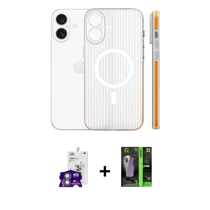 MARSİLYAN™- iPhone 16 Kılıf Pusula Minimal Koleksiyonu - Şeffaf 360 Full Body Arka Koruyucu + Bilvis Titan Kamera Lens - GS
