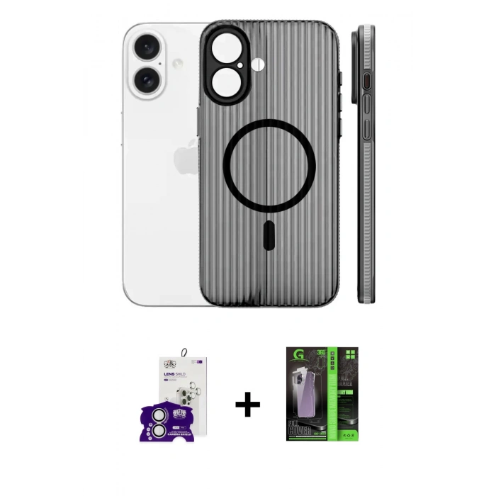 MARSİLYAN™- iPhone 16 Kılıf Pusula Minimal Koleksiyonu - Şeffaf 360 Full Body Arka Koruyucu + Bilvis Titan Kamera Lens - GS