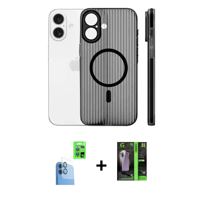 MARSİLYAN™- iPhone 16 Kılıf Pusula Minimal Koleksiyonu - Şeffaf 360 Full Body Arka Koruyucu + Raze Metal Kamera Lens - LT