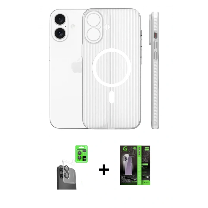 MARSİLYAN™- iPhone 16 Kılıf Pusula Minimal Koleksiyonu - Şeffaf 360 Full Body Arka Koruyucu + Raze Metal Kamera Lens - SH