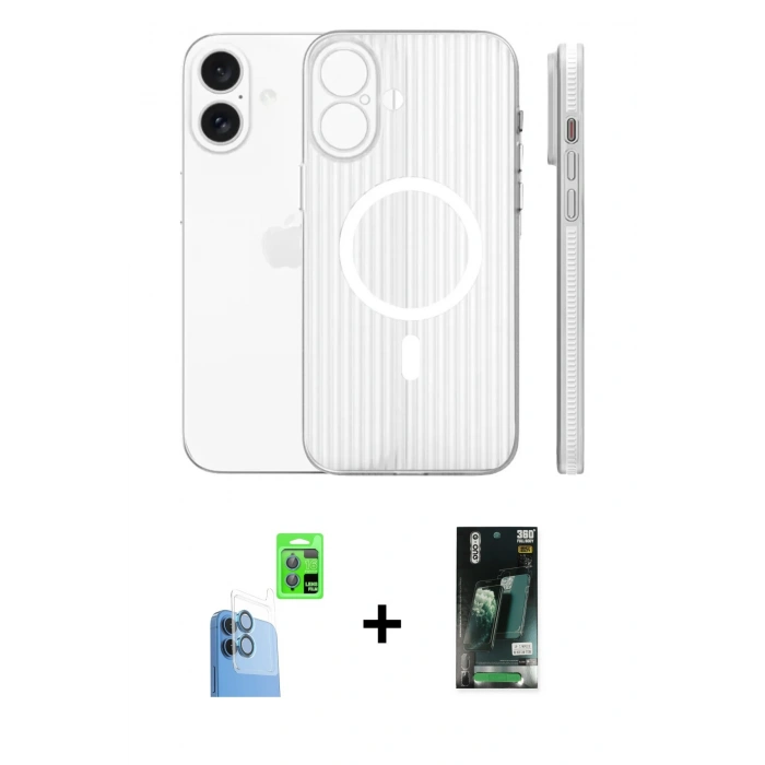 MARSİLYAN™- iPhone 16 Kılıf Pusula Minimal Koleksiyonu - Siyah 360 Mat Full Body Arka Koruyucu + Lacivert Raze Metal Kamera Lens