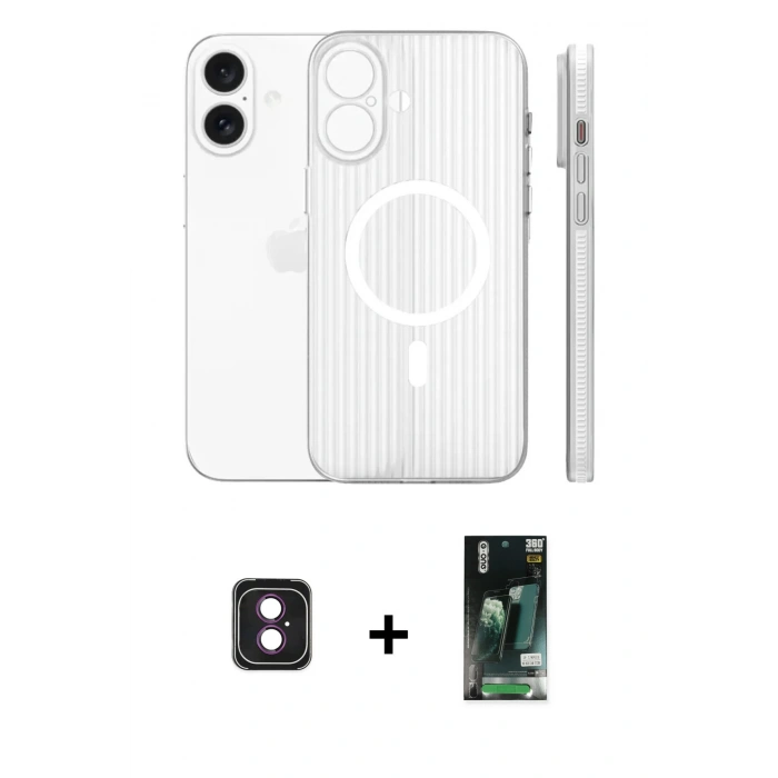 MARSİLYAN™- iPhone 16 Kılıf Pusula Minimal Koleksiyonu - Siyah 360 Mat Full Body Arka Koruyucu + PVD Metal Kamera Lens - PE