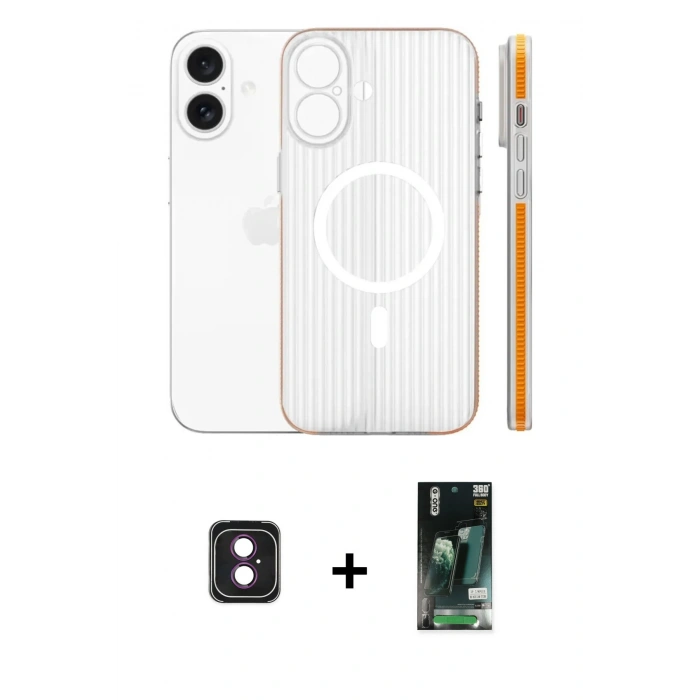 MARSİLYAN™- iPhone 16 Kılıf Pusula Minimal Koleksiyonu - Siyah 360 Mat Full Body Arka Koruyucu + PVD Metal Kamera Lens - PE