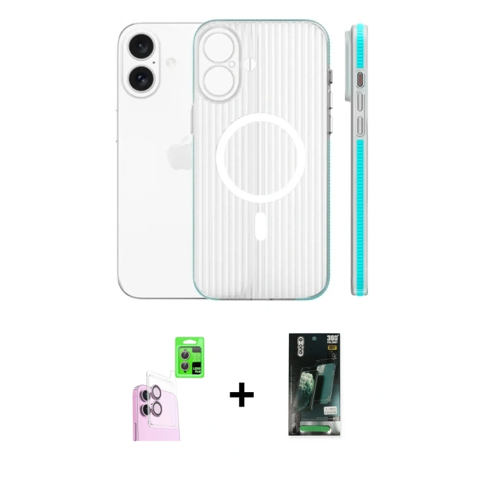 MARSİLYAN™- iPhone 16 Kılıf Pusula Minimal Koleksiyonu - Siyah 360 Mat Full Body Arka Koruyucu + Raze Metal Kamera Lens - PE