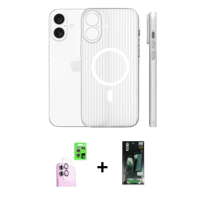 MARSİLYAN™- iPhone 16 Kılıf Pusula Minimal Koleksiyonu - Siyah 360 Mat Full Body Arka Koruyucu + Raze Metal Kamera Lens - PE