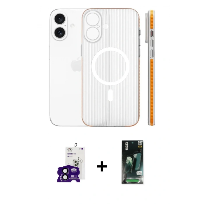 MARSİLYAN™- iPhone 16 Kılıf Pusula Minimal Koleksiyonu - Siyah 360 Mat Full Body Arka Koruyucu + Bilvis Titan Kamera Lens - SH