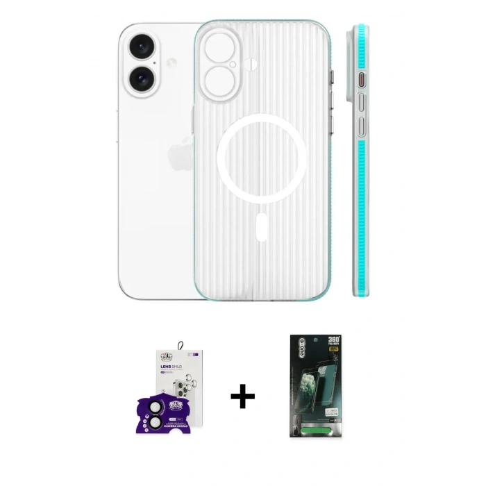 MARSİLYAN™- iPhone 16 Kılıf Pusula Minimal Koleksiyonu - Siyah 360 Mat Full Body Arka Koruyucu + Bilvis Titan Kamera Lens - SH