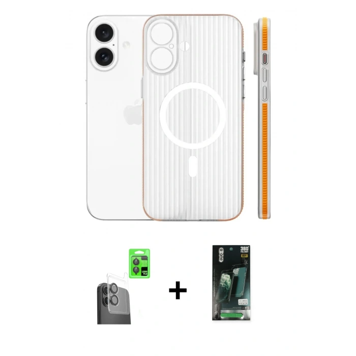 MARSİLYAN™- iPhone 16 Kılıf Pusula Minimal Koleksiyonu - Siyah 360 Mat Full Body Arka Koruyucu + Raze Metal Kamera Lens - SH