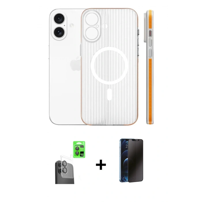 MARSİLYAN™- iPhone 16 Kılıf Pusula Minimal Koleksiyonu - Siyah 3D Antistatik Hayalet Cam Ekran Koruyucu + Raze Metal Kamera Lens - SH