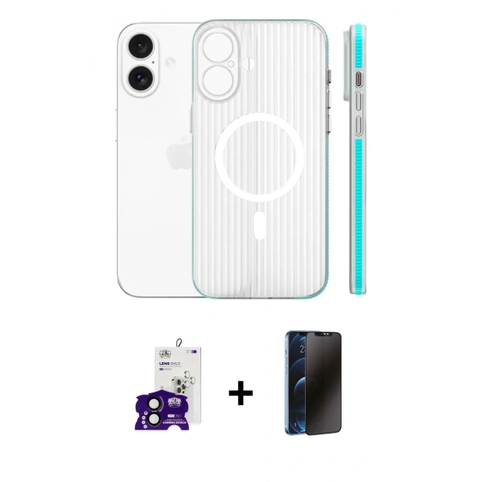MARSİLYAN™- iPhone 16 Kılıf Pusula Minimal Koleksiyonu - Siyah 3D Antistatik Hayalet Cam Ekran Koruyucu + Bilvis Titan Kamera Lens - SH