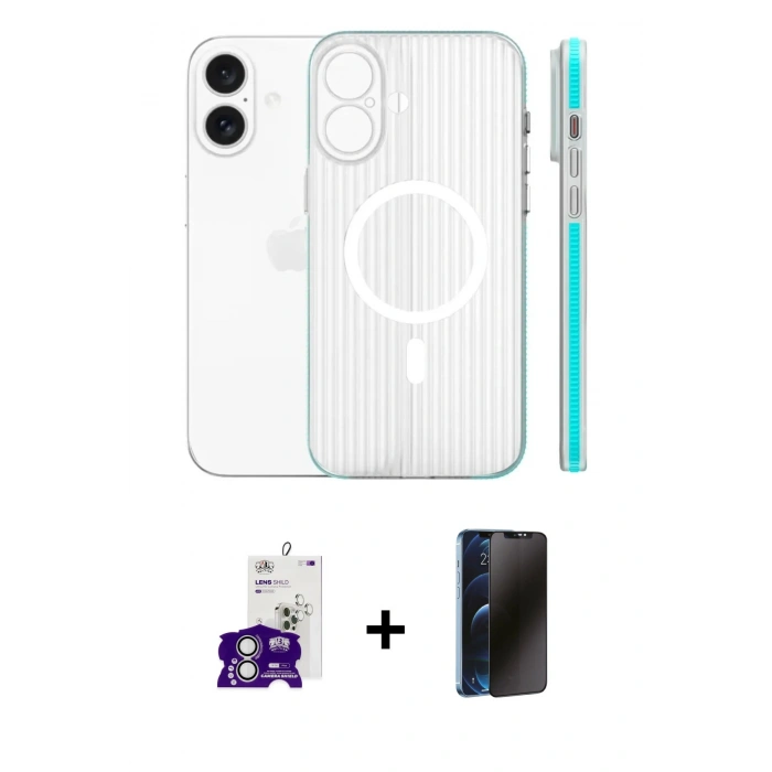 MARSİLYAN™- iPhone 16 Kılıf Pusula Minimal Koleksiyonu - Siyah 3D Antistatik Hayalet Cam Ekran Koruyucu + Bilvis Titan Kamera Lens - GS