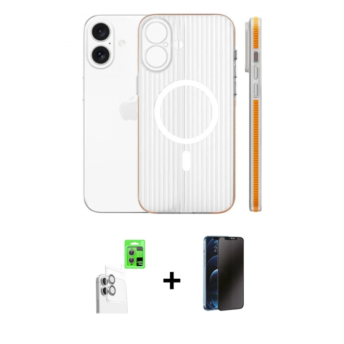 MARSİLYAN™- iPhone 16 Kılıf Pusula Minimal Koleksiyonu - Siyah 3D Antistatik Hayalet Cam Ekran Koruyucu + Raze Metal Kamera Lens - BZ