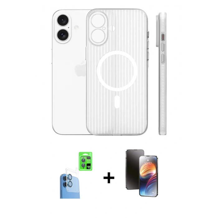 MARSİLYAN™- iPhone 16 Kılıf Pusula Minimal Koleksiyonu - Siyah 3D Antistatik Mat Seramik Nano Ekran Koruyucu + Lacivert Raze Metal Kamera Lens