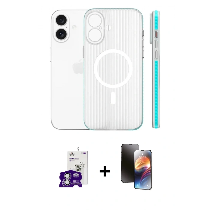 MARSİLYAN™- iPhone 16 Kılıf Pusula Minimal Koleksiyonu - Siyah 3D Antistatik Mat Seramik Nano Ekran Koruyucu + Bilvis Titan Kamera Lens - GS