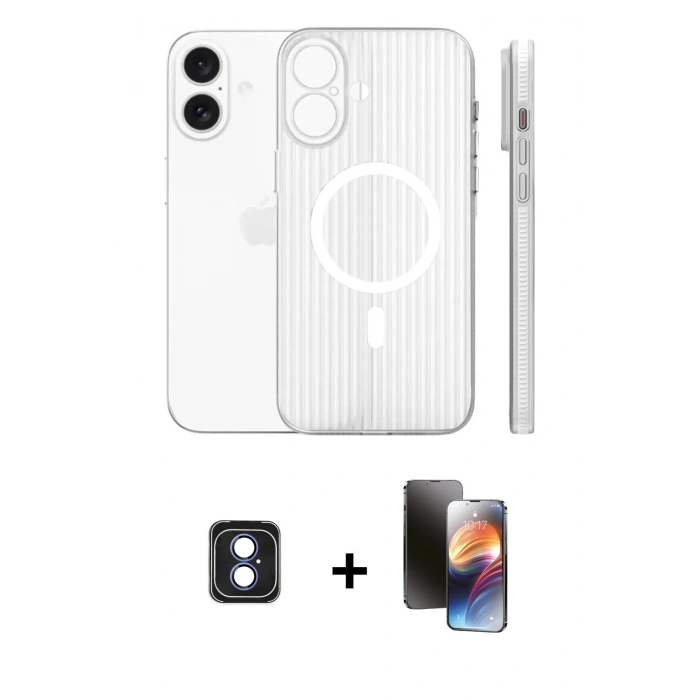 MARSİLYAN™- iPhone 16 Kılıf Pusula Minimal Koleksiyonu - Siyah 3D Antistatik Mat Seramik Nano Ekran Koruyucu + PVD Metal Kamera Lens - MI