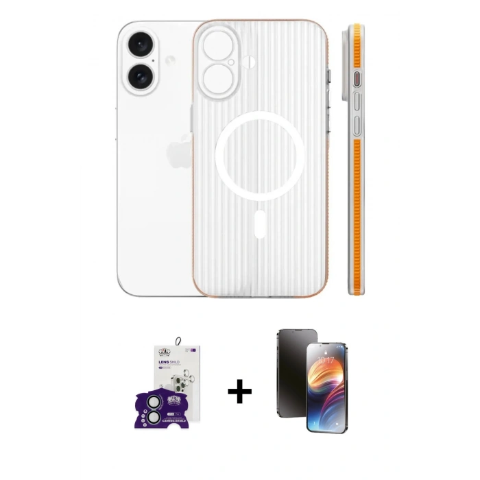 MARSİLYAN™- iPhone 16 Kılıf Pusula Minimal Koleksiyonu - Siyah 3D Antistatik Mat Seramik Nano Ekran Koruyucu + Bilvis Titan Kamera Lens - YL