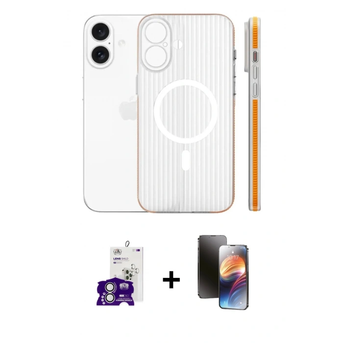 MARSİLYAN™- iPhone 16 Kılıf Pusula Minimal Koleksiyonu - Siyah 3D Antistatik Mat Seramik Nano Ekran Koruyucu + Bilvis Titan Kamera Lens - GS