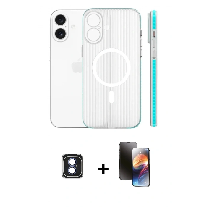 MARSİLYAN™- iPhone 16 Kılıf Pusula Minimal Koleksiyonu - Siyah 3D Antistatik Mat Seramik Nano Ekran Koruyucu + PVD Metal Kamera Lens - MI