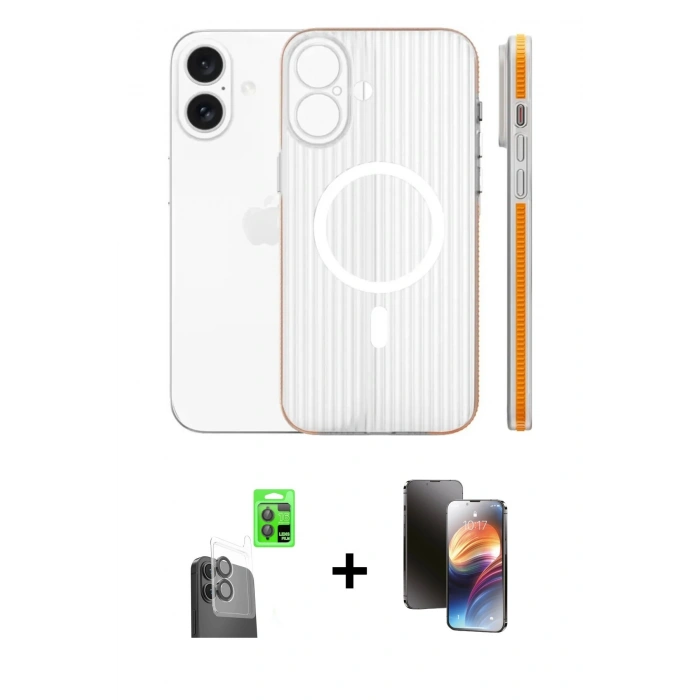 MARSİLYAN™- iPhone 16 Kılıf Pusula Minimal Koleksiyonu - Siyah 3D Antistatik Mat Seramik Nano Ekran Koruyucu + Siyah Raze Metal Kamera Lens
