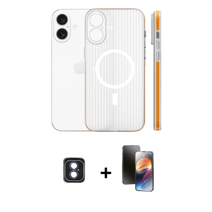 MARSİLYAN™- iPhone 16 Kılıf Pusula Minimal Koleksiyonu - Siyah 3D Antistatik Mat Seramik Nano Ekran Koruyucu + PVD Metal Kamera Lens - MI