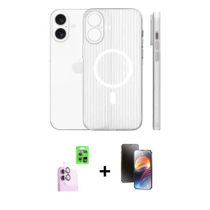 MARSİLYAN™- iPhone 16 Kılıf Pusula Minimal Koleksiyonu - Siyah 3D Antistatik Mat Seramik Nano Ekran Koruyucu + Pembe Raze Metal Kamera Lens