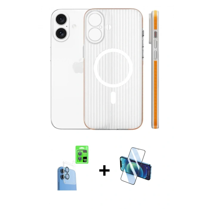 MARSİLYAN™- iPhone 16 Kılıf Pusula Minimal Koleksiyonu - Siyah 3D Antistatik Seramik Nano Ekran Koruyucu + Raze Metal Kamera Lens - LT