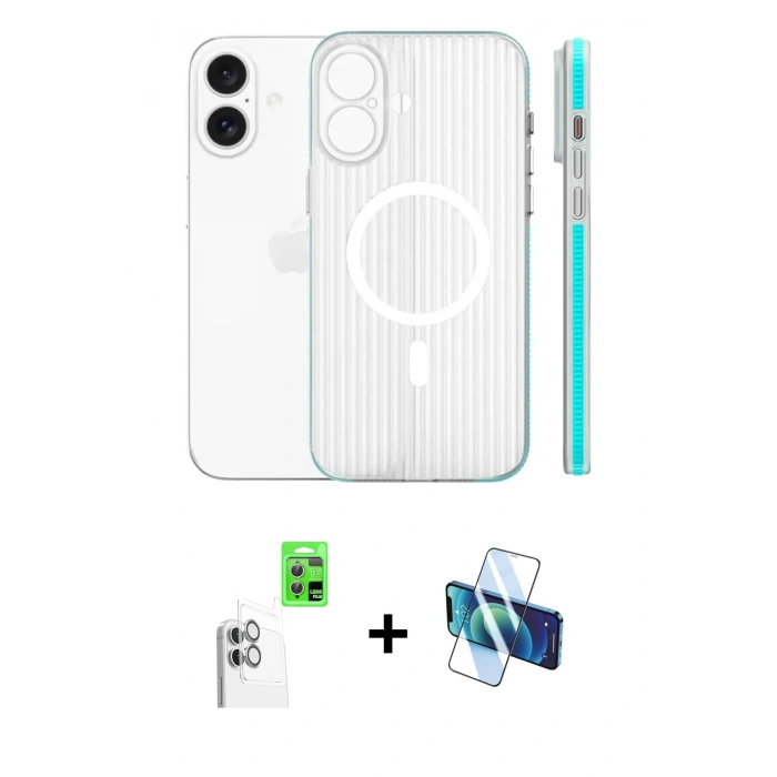 MARSİLYAN™- iPhone 16 Kılıf Pusula Minimal Koleksiyonu - Siyah 3D Antistatik Seramik Nano Ekran Koruyucu + Raze Metal Kamera Lens - BZ