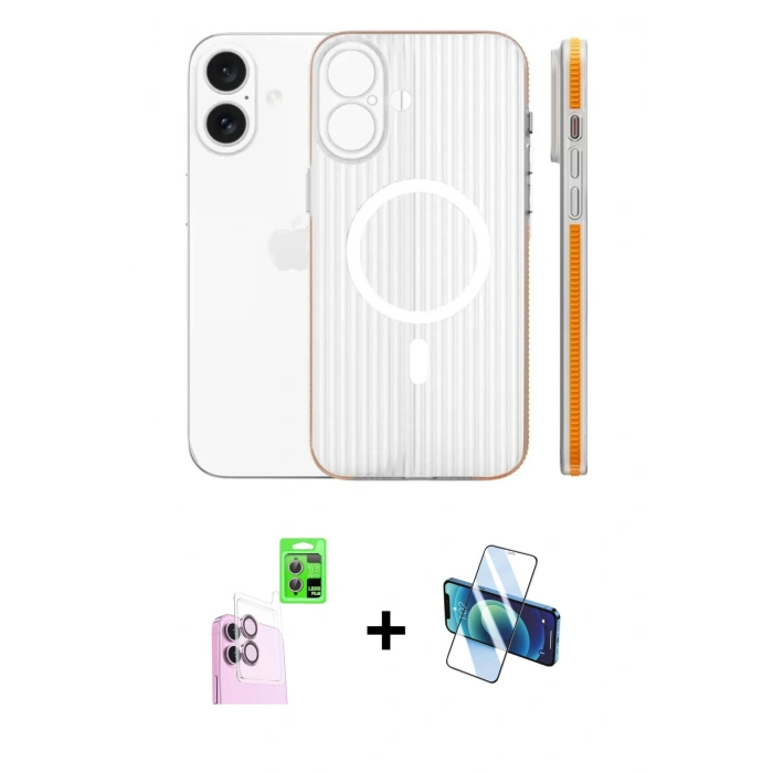 MARSİLYAN™- iPhone 16 Kılıf Pusula Minimal Koleksiyonu - Siyah 3D Antistatik Seramik Nano Ekran Koruyucu + Raze Metal Kamera Lens - PE