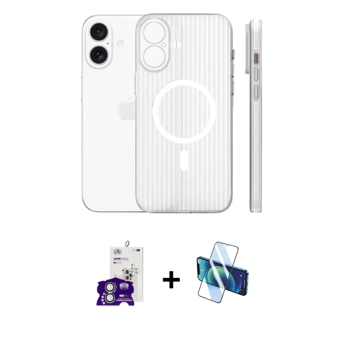 MARSİLYAN™- iPhone 16 Kılıf Pusula Minimal Koleksiyonu - Siyah 3D Antistatik Seramik Nano Ekran Koruyucu + Bilvis Titan Kamera Lens - GS