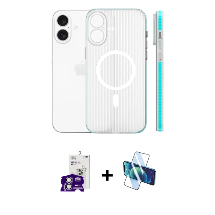 MARSİLYAN™- iPhone 16 Kılıf Pusula Minimal Koleksiyonu - Siyah 3D Antistatik Seramik Nano Ekran Koruyucu + Bilvis Titan Kamera Lens - GS