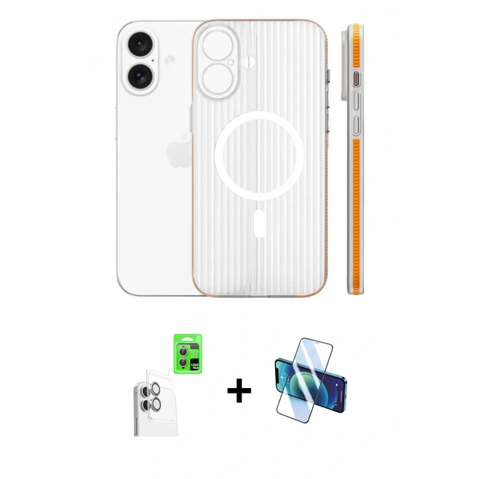 MARSİLYAN™- iPhone 16 Kılıf Pusula Minimal Koleksiyonu - Siyah 3D Antistatik Seramik Nano Ekran Koruyucu + Raze Metal Kamera Lens - BZ