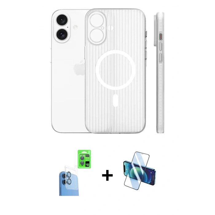 MARSİLYAN™- iPhone 16 Kılıf Pusula Minimal Koleksiyonu - Siyah 3D Antistatik Seramik Nano Ekran Koruyucu + Raze Metal Kamera Lens - LT