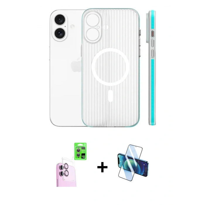 MARSİLYAN™- iPhone 16 Kılıf Pusula Minimal Koleksiyonu - Siyah 3D Antistatik Seramik Nano Ekran Koruyucu + Raze Metal Kamera Lens - PE