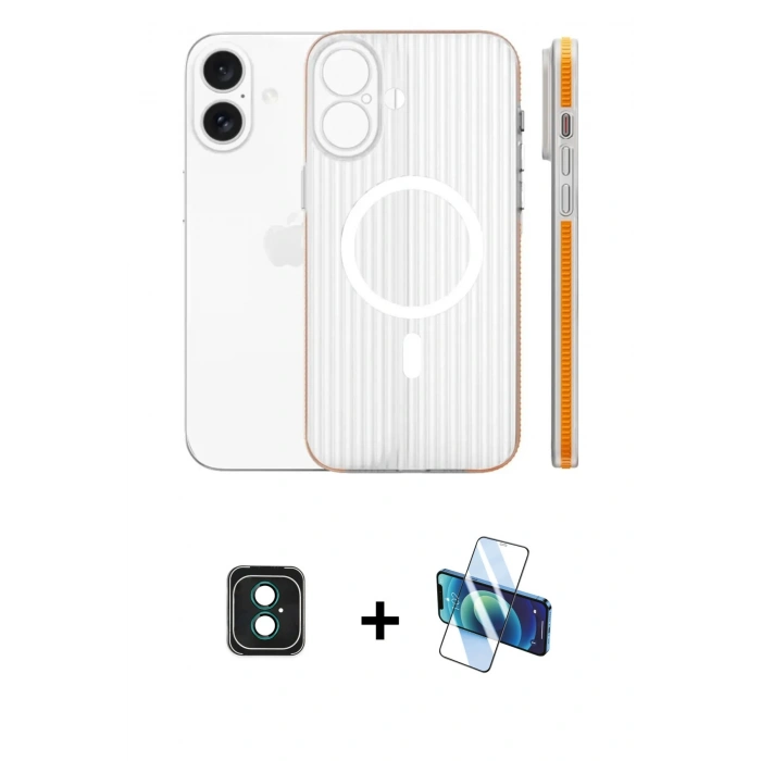 MARSİLYAN™- iPhone 16 Kılıf Pusula Minimal Koleksiyonu - Siyah 3D Antistatik Seramik Nano Ekran Koruyucu + PVD Metal Kamera Lens - YL