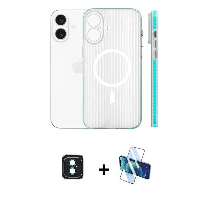 MARSİLYAN™- iPhone 16 Kılıf Pusula Minimal Koleksiyonu - Siyah 3D Antistatik Seramik Nano Ekran Koruyucu + PVD Metal Kamera Lens - YL